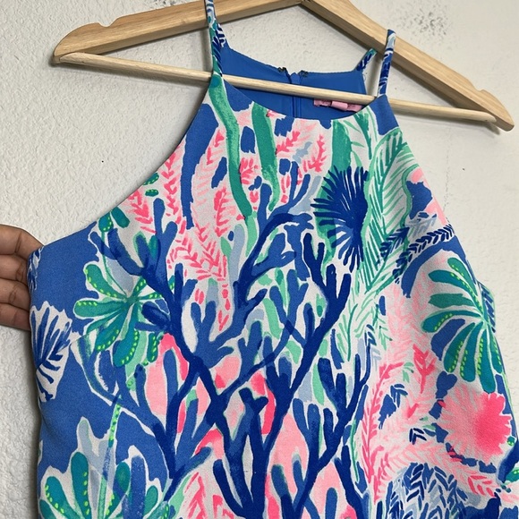 Lilly Pulitzer Jet Stream Pearl Romper Dress Blue Green Pink Women’s Size 4 - Picture 2 of 15